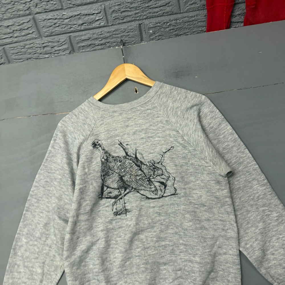 Vintage Signal Wild Turkey Graphic Sweatshirt Gray Raglan Made in USA Mens Large